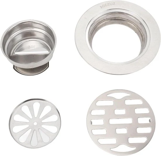 Kit di drenaggio per pavimento circolare - Acciaio inossidabile - Resistente all'odore - Antiscivolo - Kit per doccia - Filtro capelli - Adatto per la stanza da bagno - Liscio - Copertura di protezione rimovibile per tubo da 75 mm
