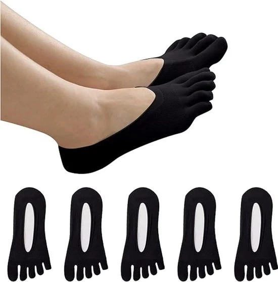 Calze a 5 dita - Calze a 5 dita - 5 paia - Yogasock - Tessuto microfibra - Senza cuciture fastidiose - Cuciture microvezze - Calze a dita sottili e invisibili - nero