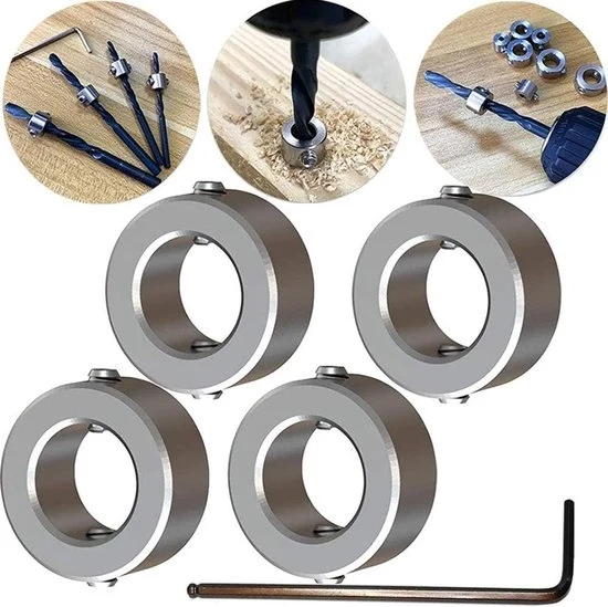 Posizionatore di fascia di profondità con anello di posizionamento e posizionatore di distanza (ID: 14mm 4st) per la lavorazione del legno, punta per la perforazione costante con chiave a stella.