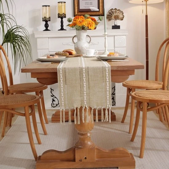 Tavolo da pranzo a strisce 33x330cm - Tavolo da pranzo bohemien rurale - Tavolo da pranzo jacquard in rilievo - Tavolo da pranzo a mano con spazzole per festa, Natale, cucina, cena, tavola da compleanno decorativa