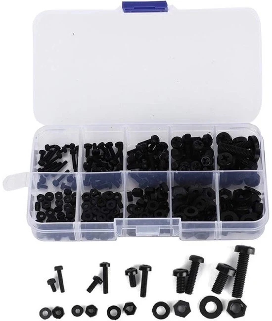 set di viti in nylon - zeskant - M2 - M3 - M4 - M5 - viti e dadi - set di viti - adatto per lavori di fai da te - diverse misure
