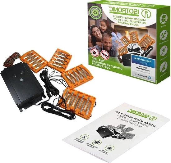 Materasso per auto 3 in 1 - Difensore da coniglio con ultrasuoni e alta tensione, schermo per martori auto, rilevatore di martori auto con accumulatore integrato