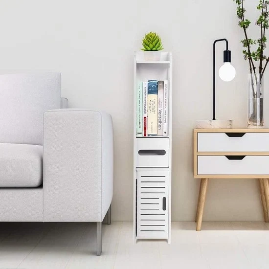 Cassa da bagno impermeabile bianca - cassa organizzatrice a scaffali in piedi - ripiano da bagno - 80 x 155 x 15 cm