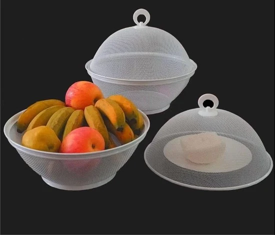 Fruitmand con coperchio - decorativo metallico asta per frutta verdure - supporto per esposizione frutta - tiene le zanzare fuori - Φ107 (bianco)