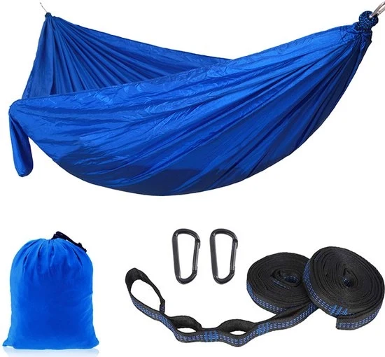 Hangmat da Campeggio - 270x140cm - Materassino Ultraleggero per Vacanze - Foderato Nylon Respiro - Con Due Cinturoni da 10ft - Sedia da Giardino per Esterno Accessori da Campeggio (Capacità 330lbs) - Blu