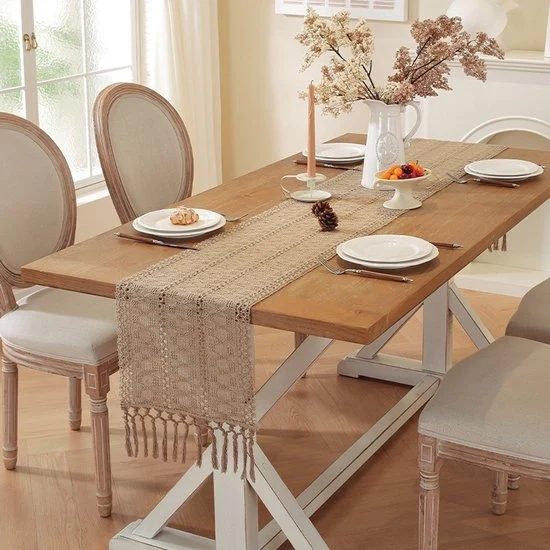 Tavolo da pranzo in stile boemo con pennelli - tavolo da pranzo con tessuto in rilievo - tavolo da pranzo con tovaglia a rete in stile rustico - adatto per la tavola da pranzo in primavera, arredamento di casa - 30x305cm