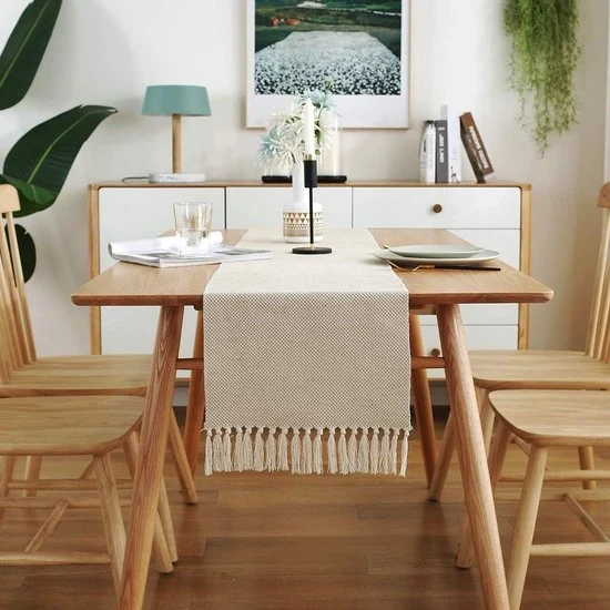 Tavolo da pranzo in lino tessuto 33x200cm con chiodini - Tavolo da pranzo in lino rustico juta - Stile rurale tavolo da pranzo in stile bohemiano decorativo - Adatto per interni ed esterni - Tavolo da pranzo per eettafel e dressoir