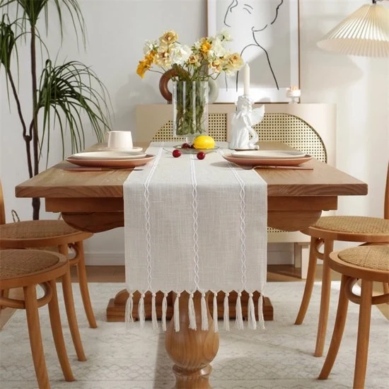 Tavolo da toeletta con pennelli in stile rustico - Lunghezza 183 cm - Tavolo da toeletta con pennelli manuale in stile bohemien - Adatto per feste, come decorazione per il tavolo da toeletta e come decorazione per la sala da pranzo (33x183cm)