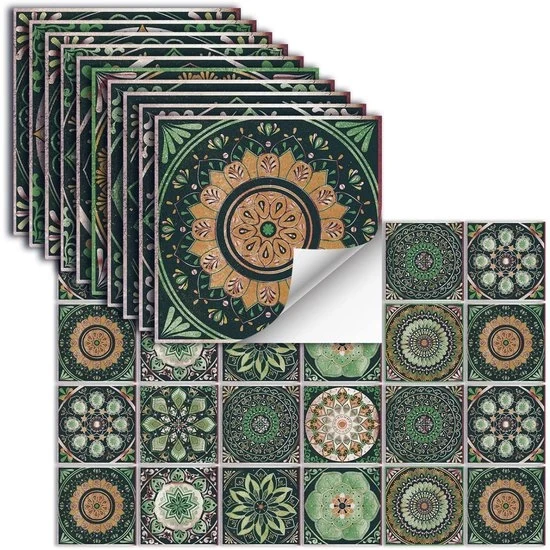 24 pezzi di adesivi per piastrelle autoadesivi in vinile acqua-resistente per parete di cucina, bagno, parete di piastrella, camino, armadietto, decorazione adesivi, HZ-58, 10 x 10 cm