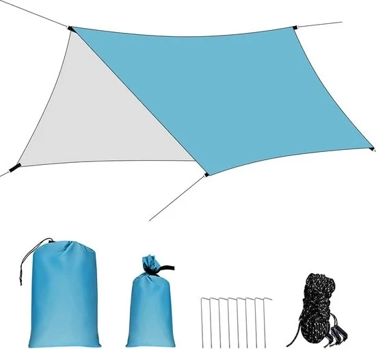Tenda da campeggio impermeabile, teli da 3 m x 4,45 m per protezione dalla pioggia e ombreggiamento con attacchi in alluminio e cordoni in nylon per campeggio e viaggi all'aperto