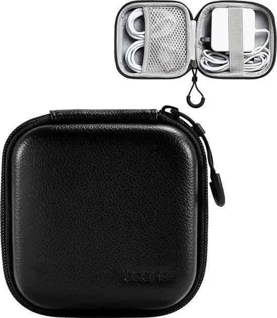 Organizzatore portatile per accessori elettronici, contiene cavi USB, schede SD, caricabatterie smartphone, ecc. - 11x11x4,5cm - Nero - Quadrato L