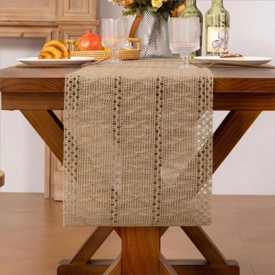 Tavolo da pranzo in stile boemo con pennelli - tavolo da pranzo con tessuto a rete - tavolo da pranzo con tovaglia da tavola a maglia in stile rurale - adatto per la tavola da pranzo in primavera, arredamento di casa - 30x200cm