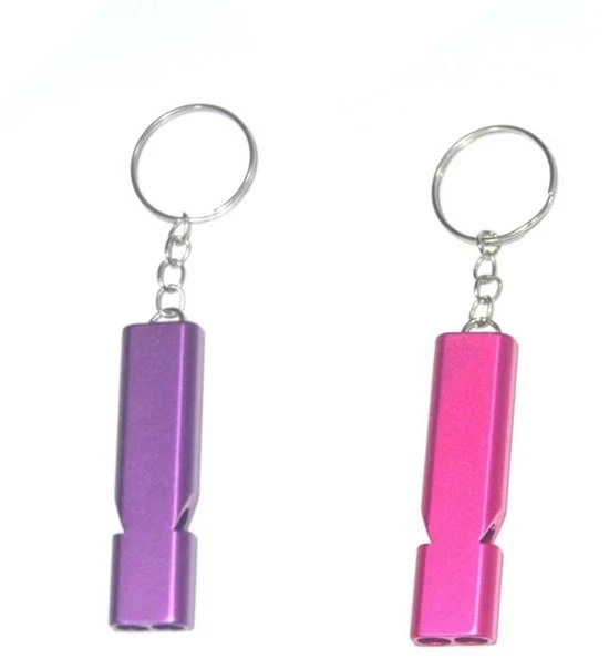Due flauti di sopravvivenza, flauto metallico a doppia canna con chiave, flauto di arbitro, flauto di emergenza per salvataggio, viaggi, sport, addestramento cani (blu + rosso scuro)