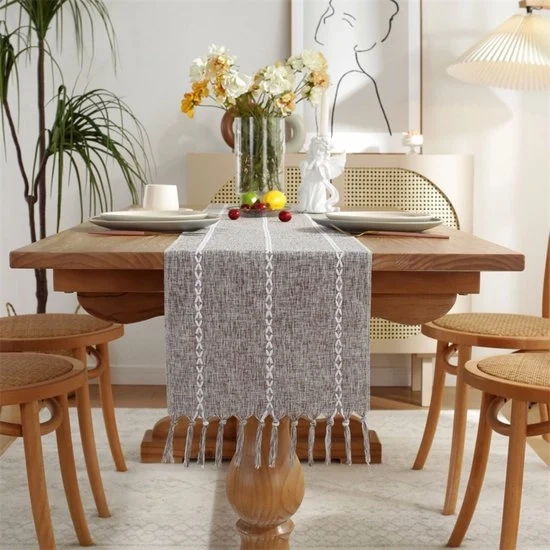Tavolo da toilette con pennelli in stile rurale - Lunghezza 143 cm - Tavolo da toilette con pennelli manuale in stile bohemien - Adatto per feste, come decorazione per il tavolo da toeletta e come decorazione per la sala da pranzo (33x143cm)