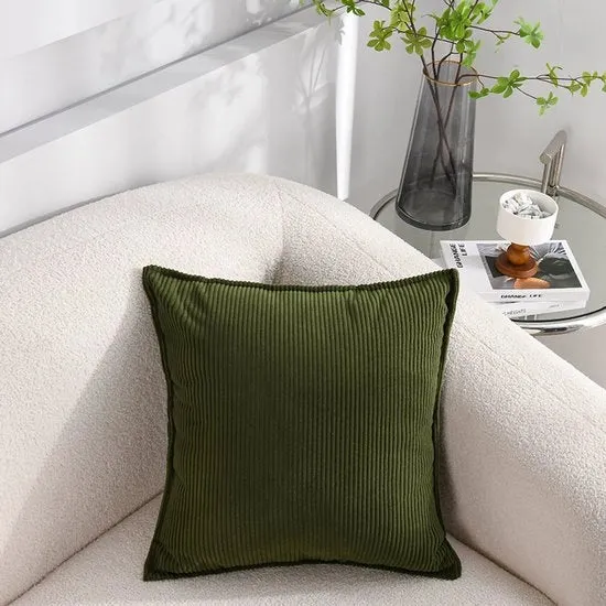 Pacchetto di 2 cuscini per divano con copricuscino corduroy morbido - cuscini decorativi con strisce quadrati - copricuscini per divano - per divano, auto, terrazza, camera da letto, soggiorno - 55x55cm - Verde scuro