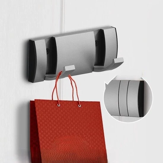 Capocassa adesivo alla pare, porta oscillante, capocassa con ganci estensibili, grucce spaziate in alluminio, griglia per appendere cappelli e asciugamani - grigio - 2 ganci