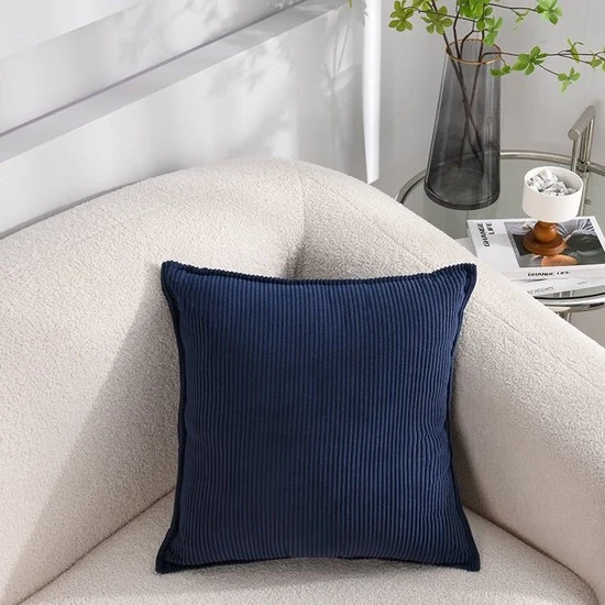 2 Pacchi Copricuscini Corduroy morbidi - Copricuscini quadrati a strisce - Coprimaterassi decorativi - per divano, auto, terrazzo, camera da letto, soggiorno - 50x50cm - Blu scuro