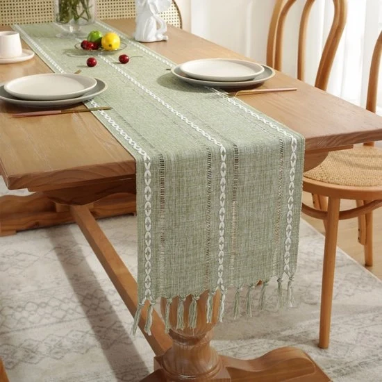 Tavolo da pranzo a strisce - Tavolo da pranzo a strisce con punti decorativi - Tavolo da pranzo bohemien a strisce - 33x228cm