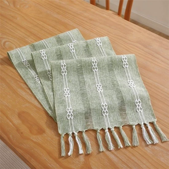 Tappeto da tavolo boho stile campagna, decorazione da tavolo lavabile, accessori da tavolo, decorazione da tavolo per feste, compleanni, festival, matrimoni, Dimensioni: 33x183cm, Jacquard a doppia trama verde chiaro