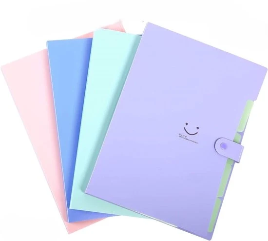Set di 4 mappe espandibili, 5 contenitori A4 formato lettera organizzatore di cartaceo per scuola e ufficio - Verde chiaro + rosa + blu + viola