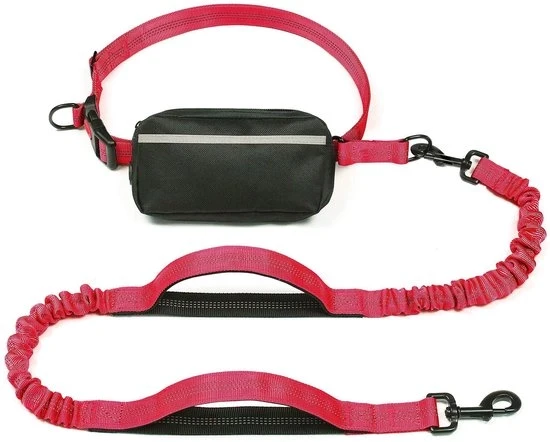 Cintura per cani senza mani con taschino, maniglie imbottite e cinturino in bungee duraturo per camminare, correre e andare a passo con il vostro cane (11-54 kg) - rosso