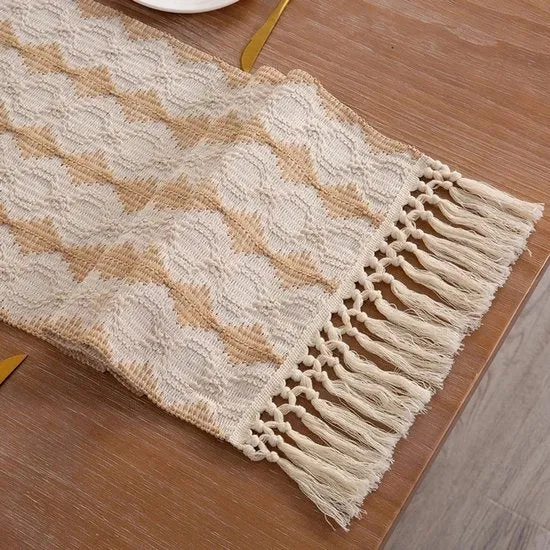 Tavolo da pranzo con manici in stile boemiano - 35x183cm con tavolo da pranzo con manici in stile boemiano con corda - stile rurale di fattoria - adatto per il tavolo da pranzo, tavolo da notte, tenda da tavolo da pranzo
