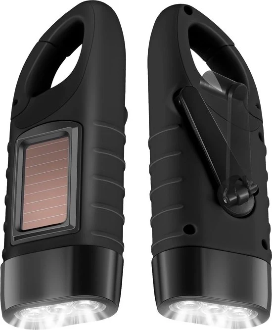 Lanterna Solare a Mano 2 in 1, Carica Rapida con Dynamo LED, Lampada di Emergenza per Attività All'Aperto - Nero
