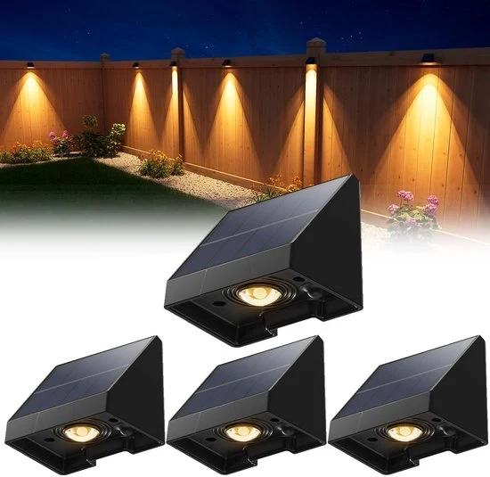 Kit di 4 Lampade Solari Decorative per Recinzione - Idratanti LED per Esterni a Energia Solare con Luce Bianco Caldo - Per Muro, Terrazza, Giardino, Cancello, Garage, Piscina - Installazione Facile - 6.6x5.8x5.1cm