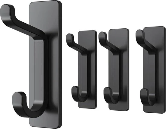Fissaggio autoadesivo per appendiabiti, asciugamani per bagno e cucina, appendiabiti autoadesivo, fissaggio senza perforazione, impermeabile, inox, 4 pezzi - nero