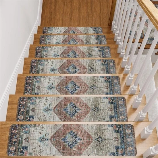 Tappeto Trappato 26x80CM - 15 Pacchi - Tappeti Trappati Antiscivolo - Tappeto Trappato Rimovibile - Tappeti Bagnanti Protettivi - Tappeti Trappati Idroassorbenti Rapidi Secchi - Sicuri per Bambini, Anziani e Animali Domestici - Simmetria Rossa-Verde