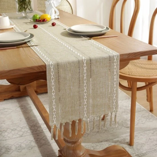 Tavolo da pranzo a strisce con cucito - Tavolo da pranzo a strisce con cucito con pennarelli - Tavolo da pranzo bohemiano a strisce con cucito - Per festa, Natale, cucina, tavola da pranzo, decorazione da tavola per compleanni - 33x275cm
