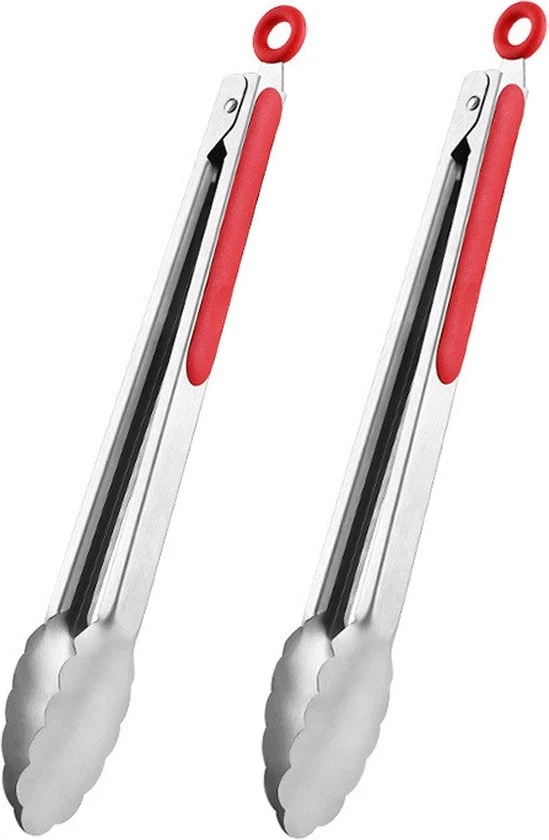 Set di uncini per cucina in acciaio inox - set di 2 - uncini da 7 pollici - uncini per cibo - uncini per griglia - manico antiscivolo - chiusura di sicurezza - resistente a temperature elevate - 20,5 x 2,8 cm - rosso - 20,5*2,8cm