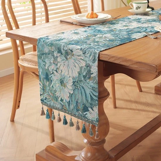 Tavolo in tessuto jacquard 30x160cm - tovagliato in cotone e lino - tovagliato tessuto con bavette - antiscivolo e impermeabile - adatto per la decorazione di cucina e ristorante