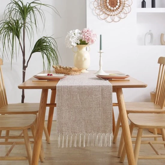 Telaio per tavolo in stile rurale di juta - 33x183cm - tovaglia unifacciale liscia manuale di cotone imitato e lino - bandiera per armadio per scarpe - tovaglia per tavolo con pennelli - adatto per feste, matrimoni e decorazioni da ufficio
