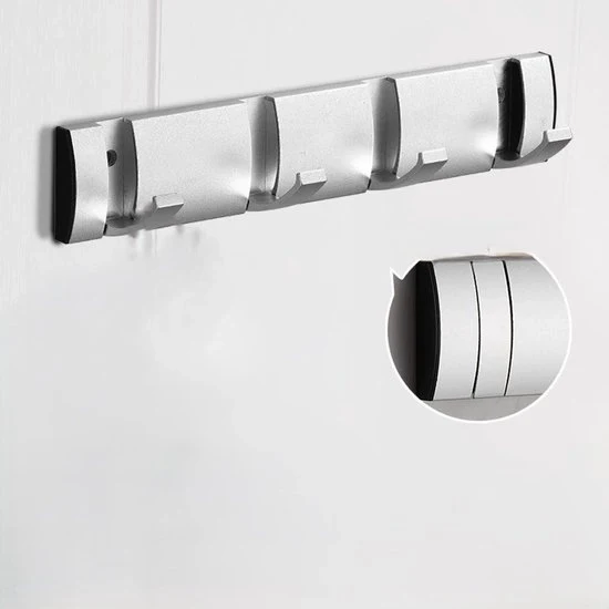 Capocassettto da parete, porta oscillante, capocassettto con grucce estese, grucce da parete spazza-spazio in alluminio, barra da appendiabiti per ingresso, bagno, cappello, asciugamano - argento-4 grucce