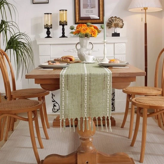 Tavolo da pranzo a strisce 33x305cm - Tavolo da pranzo bohemien rurale - Tavolo da pranzo jacquard a rete - Tavolo da pranzo a mano con pennelli per festa, Natale, cucina, tavola da pranzo, decorazione di compleanno