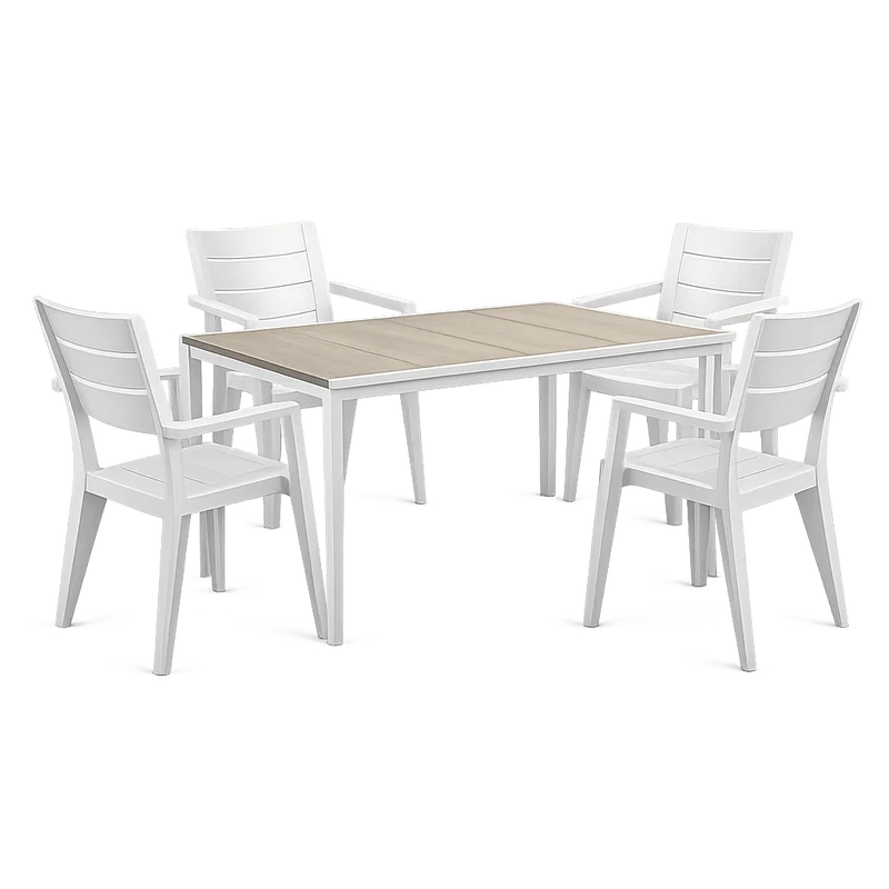 Set da giardino bianco con tavolo effetto legno Porto + 4 sedie Julie | KETER