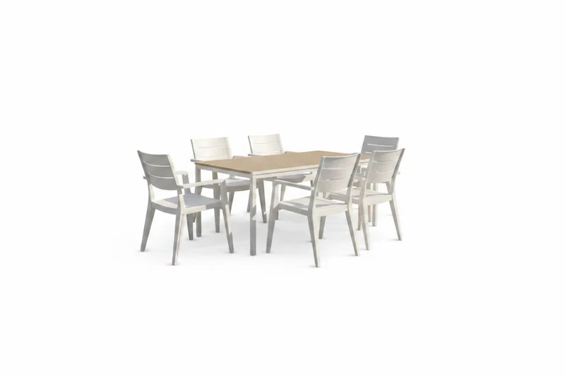 Set da giardino bianco con tavolo effetto legno Porto e 6 sedie Julie | Keter