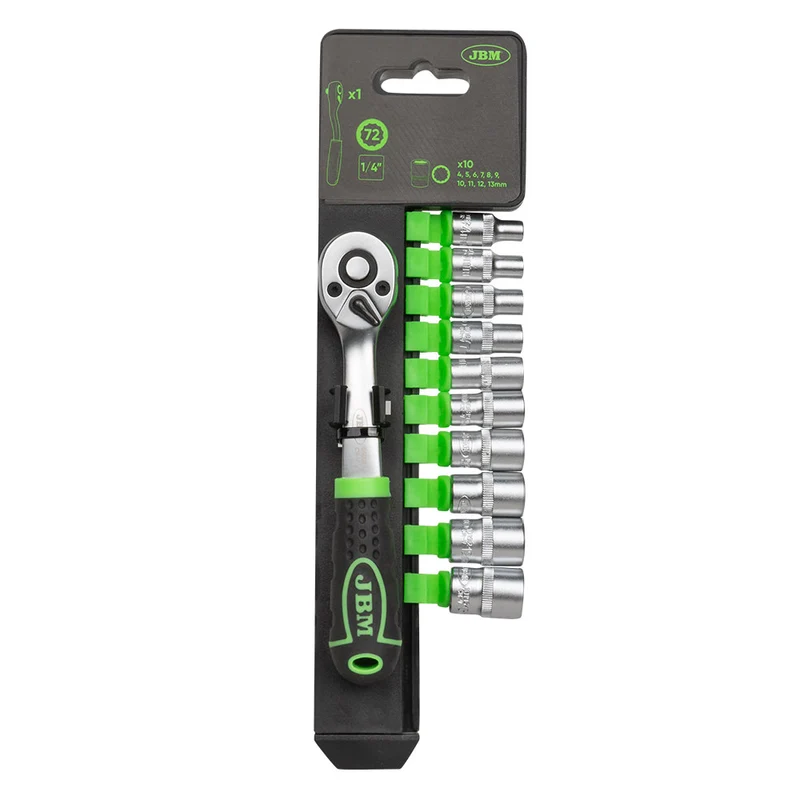 CRICCHETTO 1/4" CON TESTA A 72 DENTI 145MM E BUSSOLE A 12 PUNTI 54031 JBM