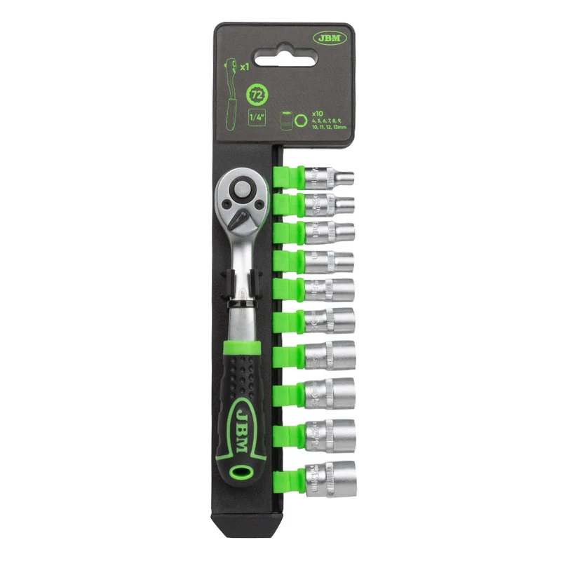 CRICCHETTO 1/4" CON TESTA A 72 DENTI 145MM E BUSSOLE ESAGONALI 54030 JBM