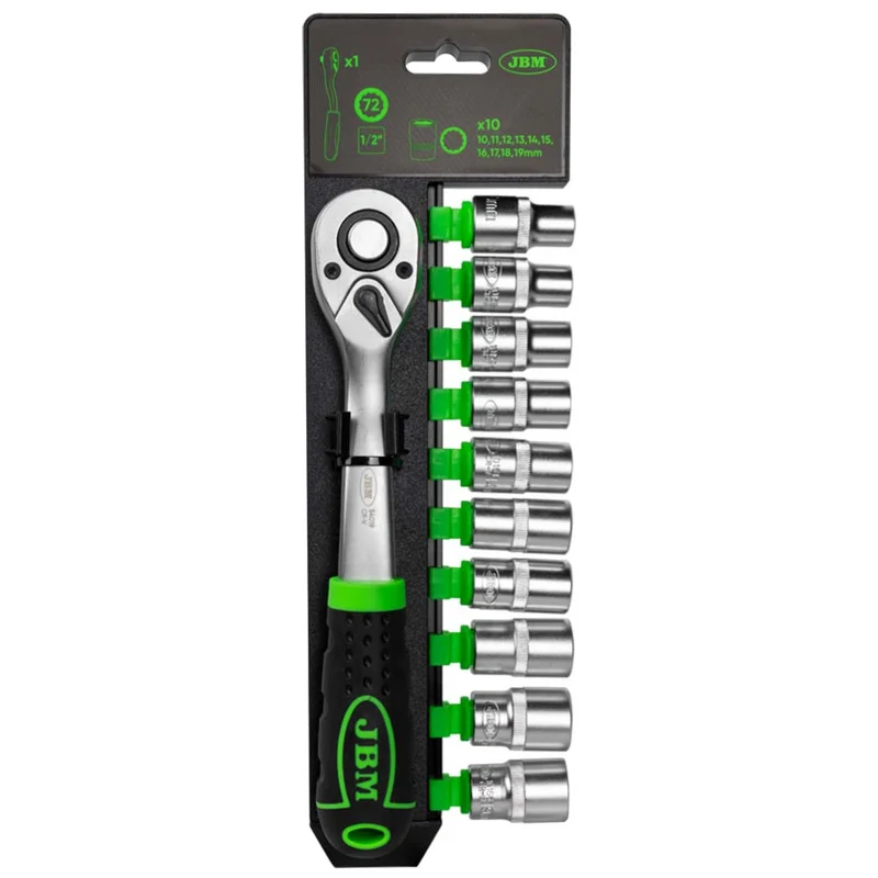 CRICCHETTO 1/2" CON TESTA A 72 DENTI 255MM E BUSSOLE A 12 PUNTI 54029 JBM