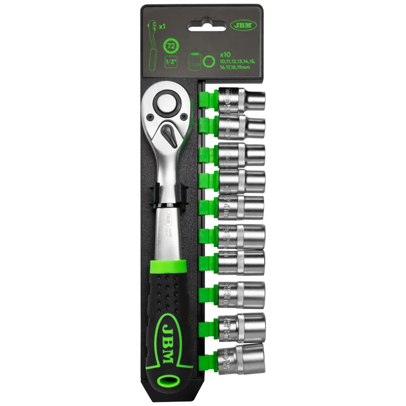 CRICCHETTO 1/2" CON TESTA A 72 DENTI 255MM E BUSSOLE ESAGONALI 54028 JBM