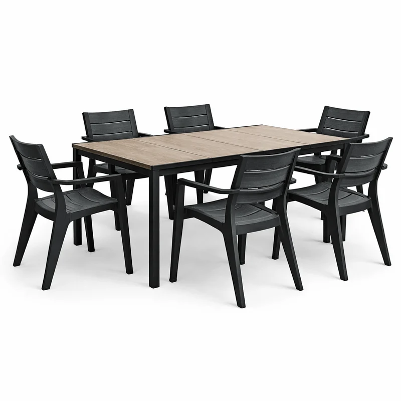 Set da giardino con tavolo effetto legno Porto e 6 sedie graphite Julie | Keter