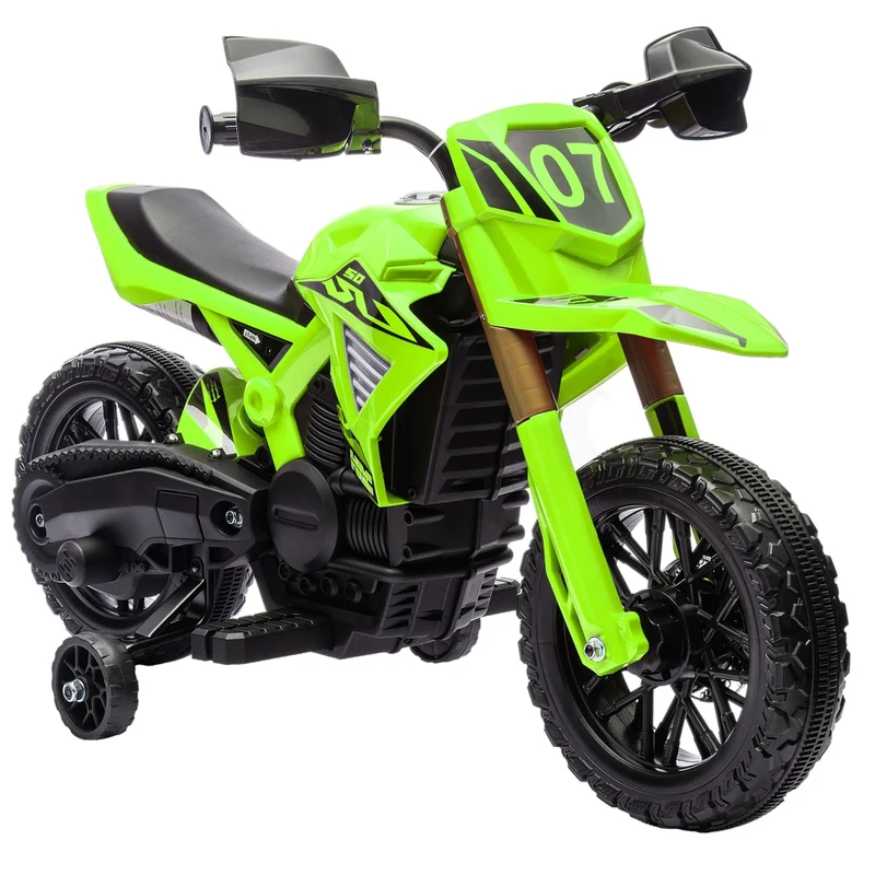 Moto Elettrica per Bambini 6V con Rotelle Stabilizzatrici Suoni Clacson per 3-8 Anni Verde