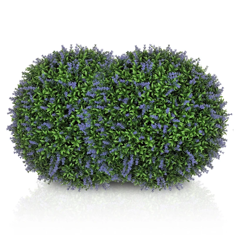 Set di 2 sfere topiarie artificiali Ø 42 cm, piante decorative resistenti ai raggi UV per interno ed esterno, viola e verde
