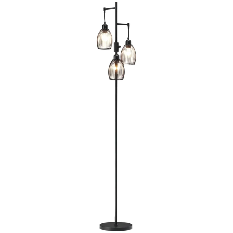 Lampada da terra stile industriale con 3 paralumi in metallo nero luminosita regolabile attacco E27 max 40W per casa