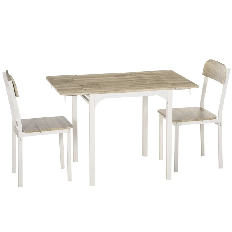 Set Tavolo da Pranzo Pieghevole con 2 Sedie Salvaspazio per Casa e Cucina, 110 x 70 x 75 cm, Bianco e Naturale