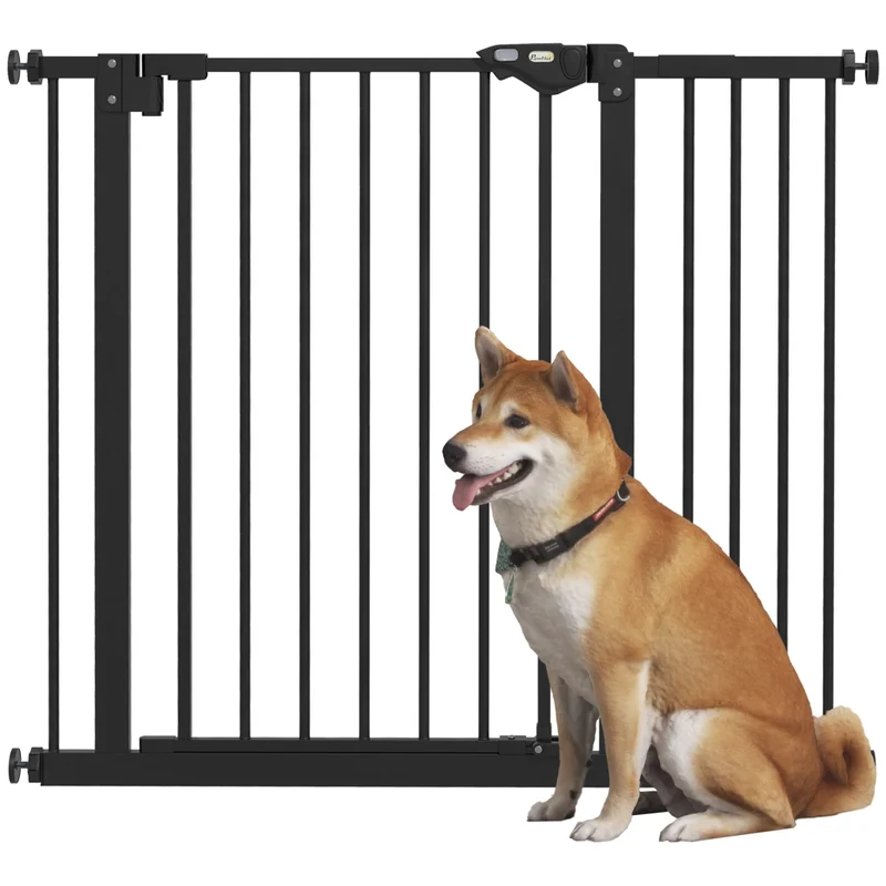 Cancello di sicurezza per cani e animali domestici, barriera protettiva regolabile in metallo 74-80/87-94 cm, nero, per casa