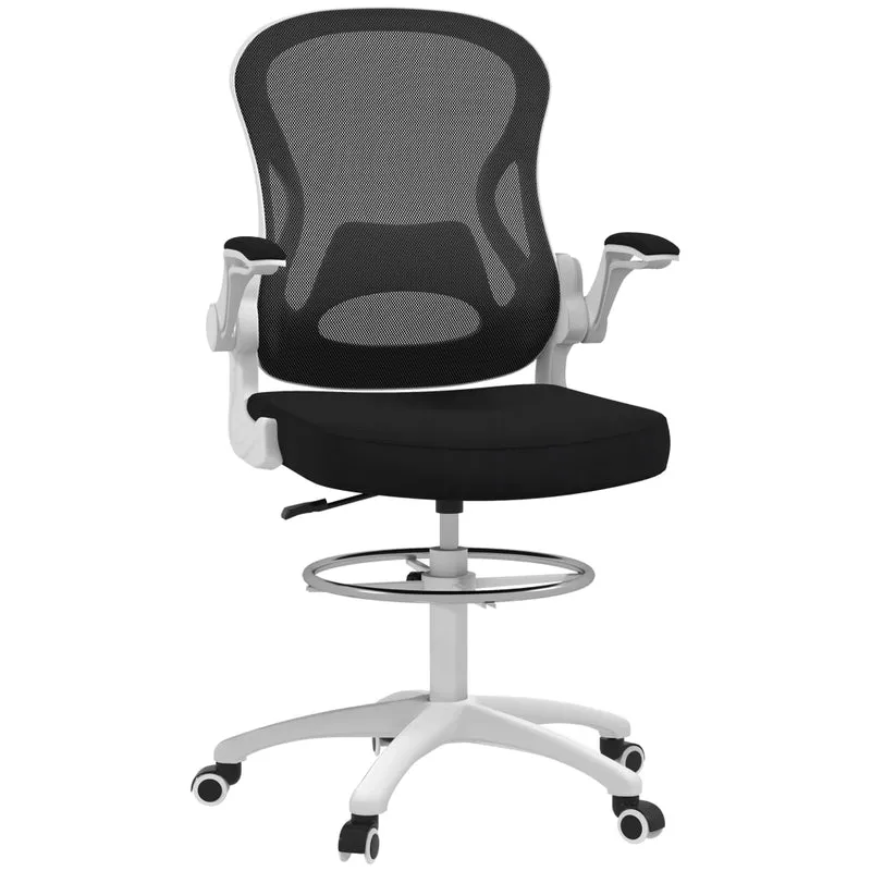 Sedia da Ufficio Ergonomica in Tessuto Traspirante Regolabile con Braccioli Ribaltabili per Casa e Studio 59x65x110-130 cm