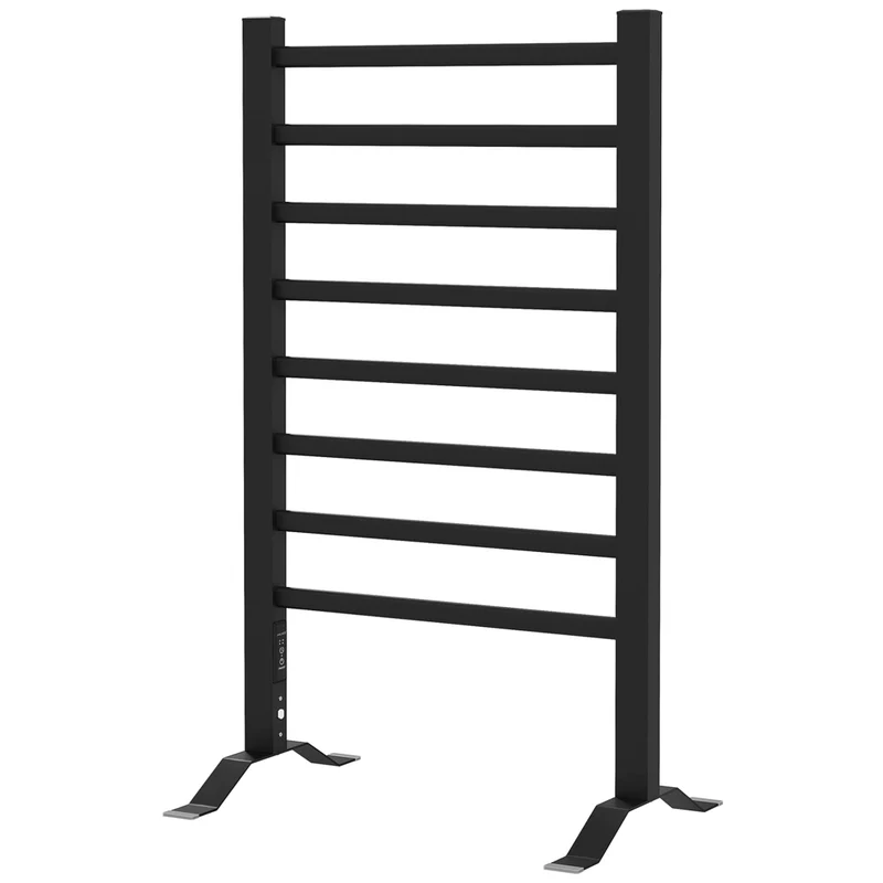 Scaldasalviette elettrico a parete e da terra in alluminio 8 barre con timer 2/4 ore 53x35x90cm nero per bagno